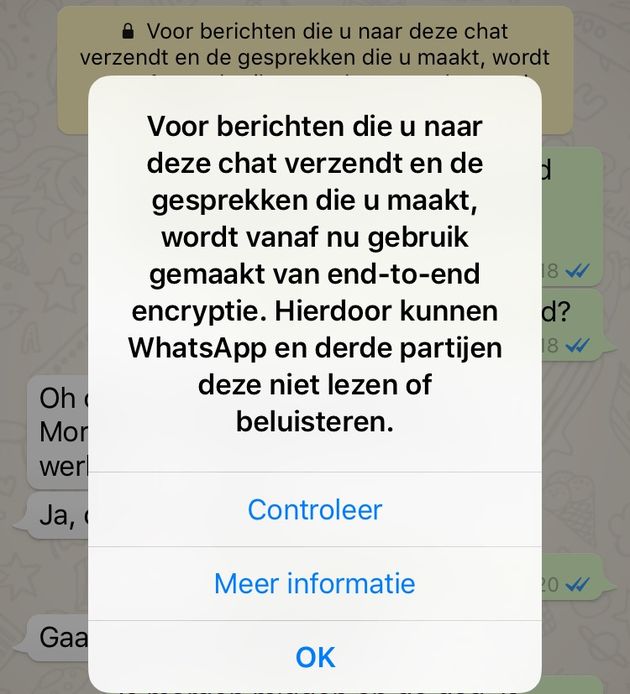End-to-end encryptie melding op Whatsapp