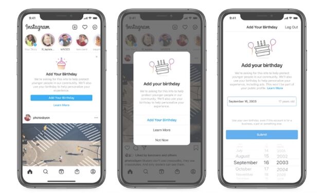 instagram gaat eerst vriendelijk, en later dwingend, vragen om het invullen van je geboortedatum