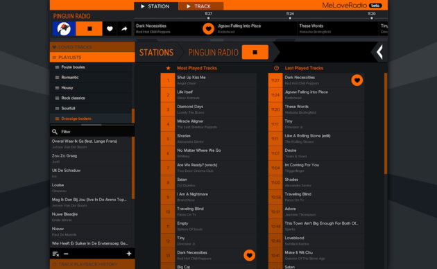 De desktop-interface van MeLoveRadio